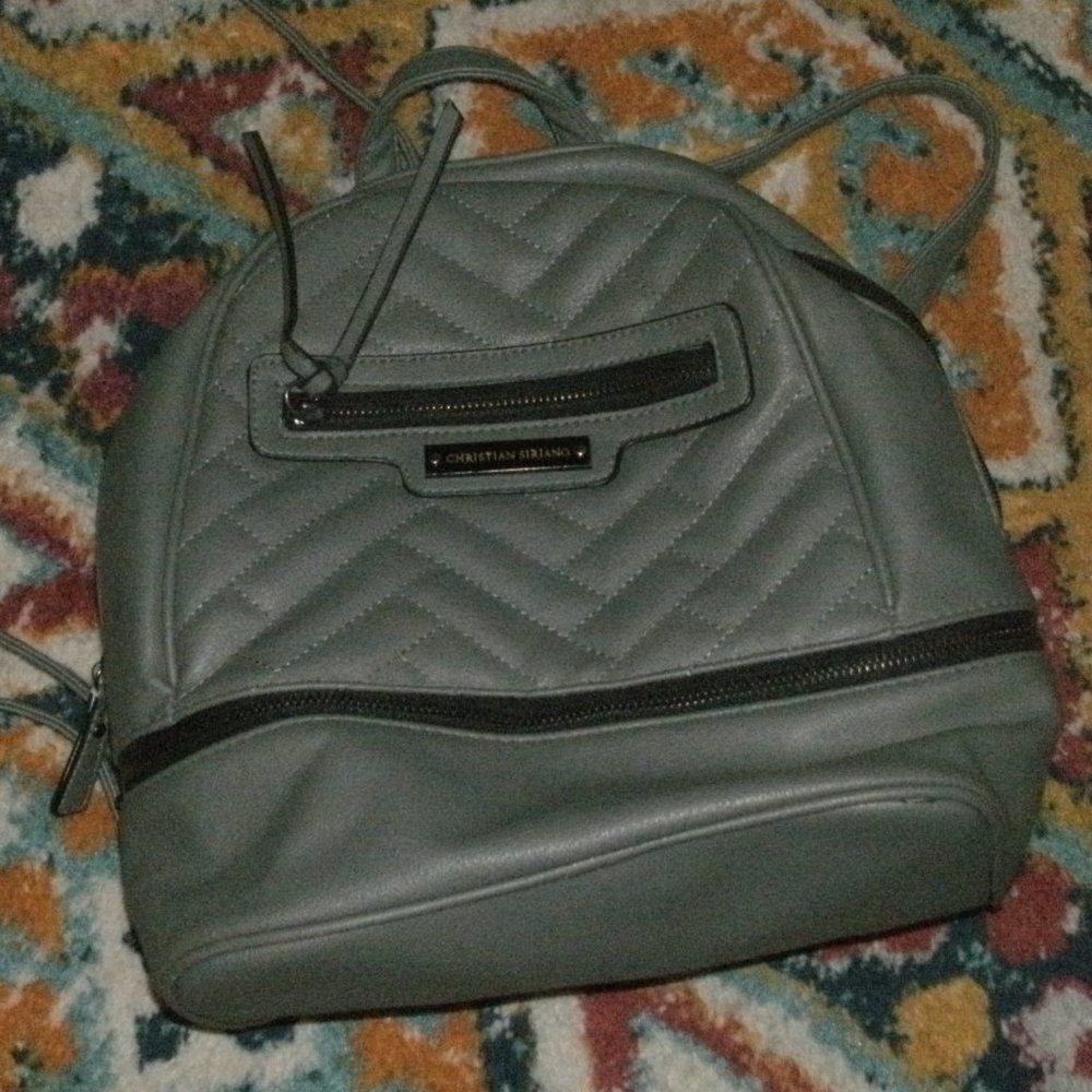 Christian Siriano Gray Faux Leather Backpack Purse Lined with Compartments